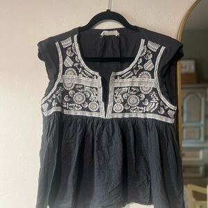 Lucky Brand  Dark Gray Embellished Peplum Blouse Size Medium